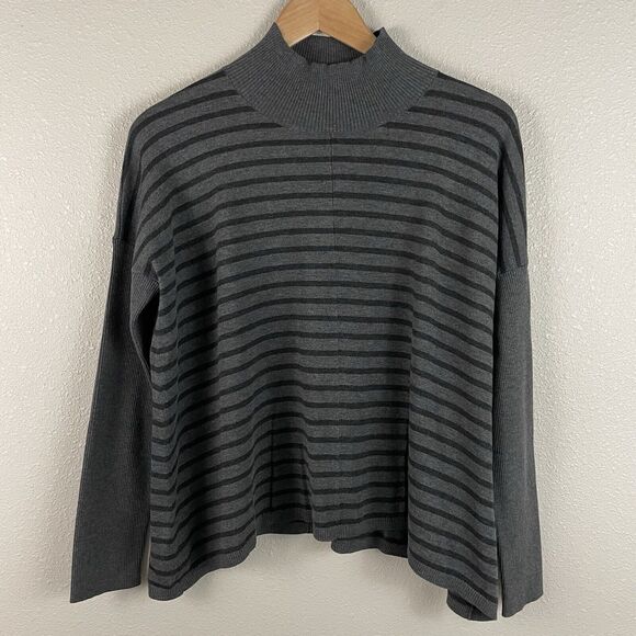 Eileen Fisher Size XS Striped Lyocell Blend Knit Mock Neck Sweater - Picture 2 of 5